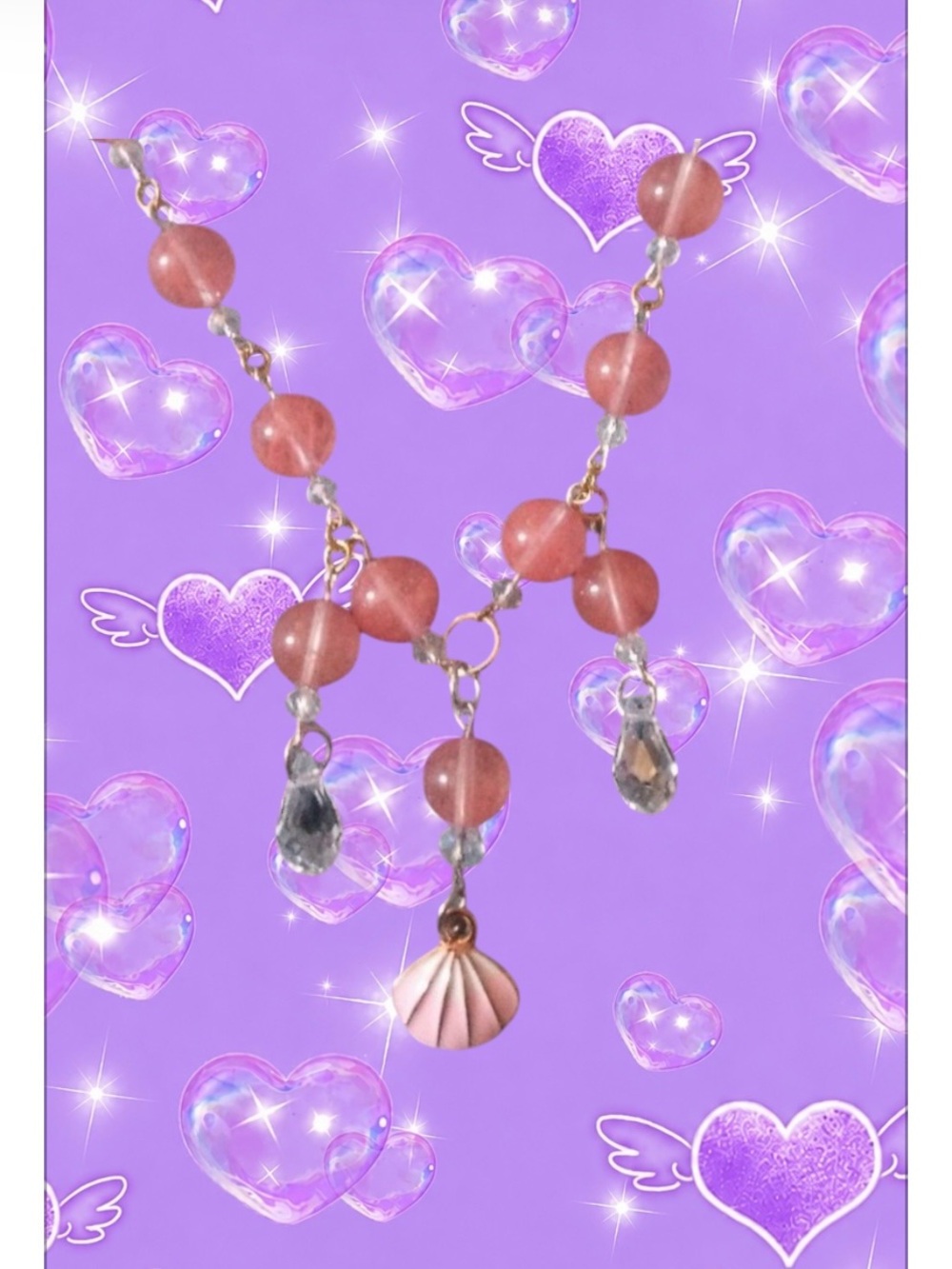 Pink and Gold Crystal Necklace with Charms